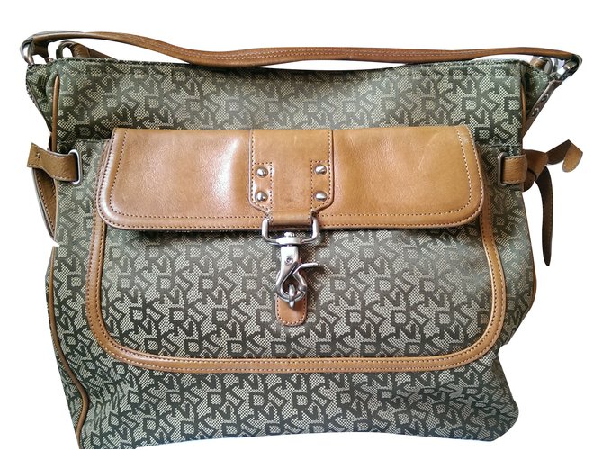 Dkny Handbag Green Leather Cotton  ref.37395