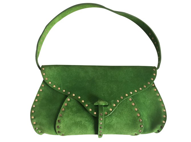 Céline Pochette Daim Vert  ref.37452