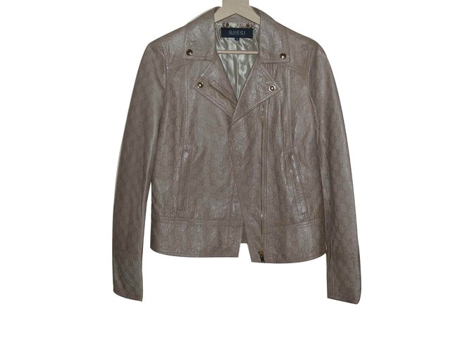 Gucci Biker jacket Beige Leather  ref.37473