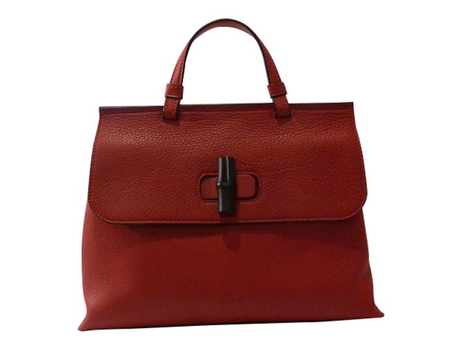 Gucci Daily Sackel-Tasche mit mittelgroßem Bambusgriff Rot Leder  ref.37558