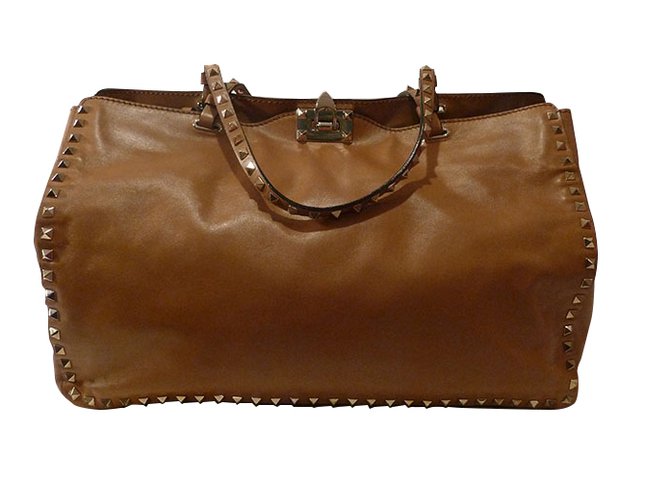 Valentino Rockstud Shopper Satchel Bag Caramel Leather  ref.37559