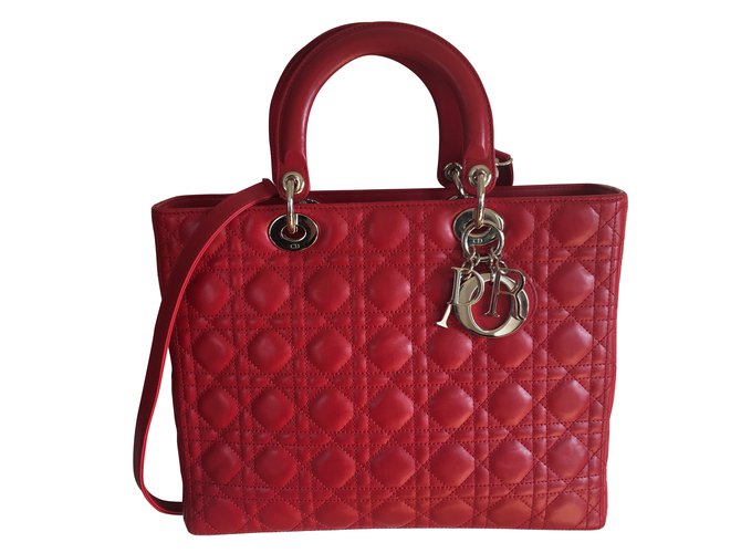 Dior Lady GM with invoice Red Leather  ref.37573