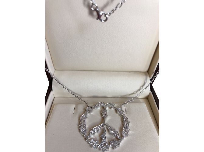 Stone Peace and Love Halskette aus 18K Weißgold und Diamanten Silber