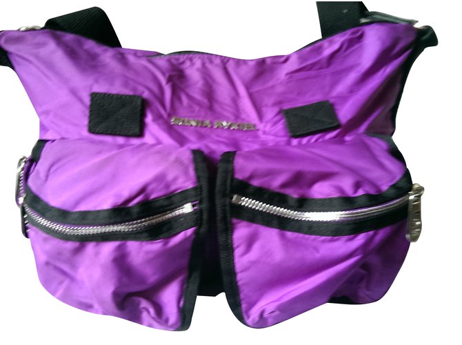 Sonia Rykiel Handbags Black Purple Leather Cloth  ref.37642