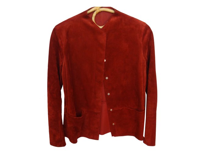 Veste Hermès modèle casaque, veau pleine fleur, très confortable car cuir souple Rouge  ref.37666