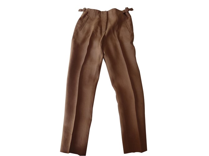 Hermès Pantalones, polainas Caramelo Lino  ref.37675