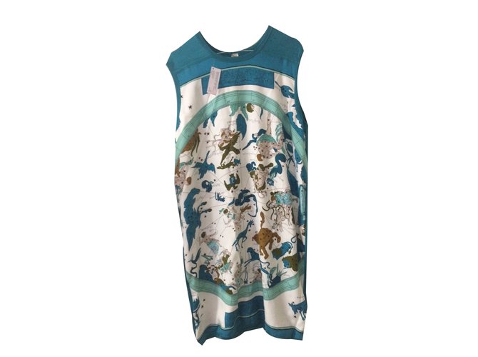 Hermès Ärmelloses Kleid mit Karomuster auf der Vorderseite Mehrfarben Seide  ref.37706