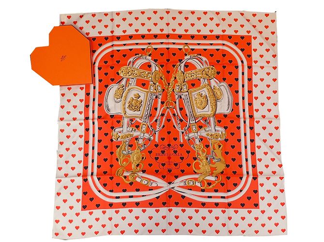 Hermès Sciarpa di seta Gala Brides Love Arancione Multicolore