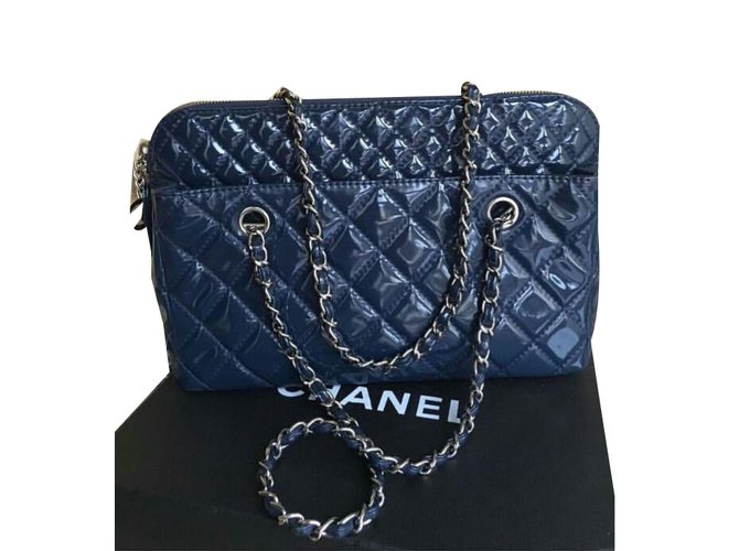 Chanel Tote Blue Patent leather  ref.37772