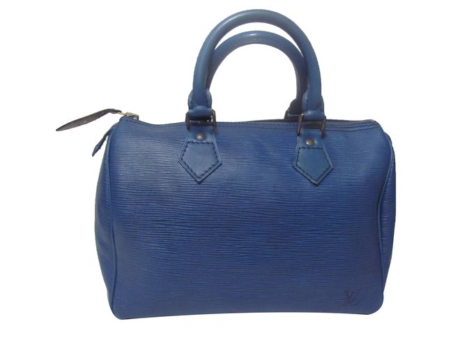 Speedy Louis Vuitton Bolsa Azul Couro  ref.37782