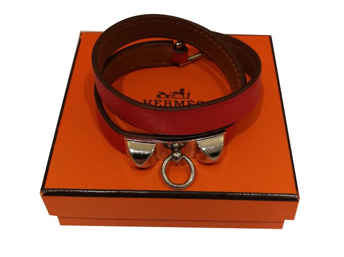 Hermès Bracelet double tour Cuir Rouge  ref.37800