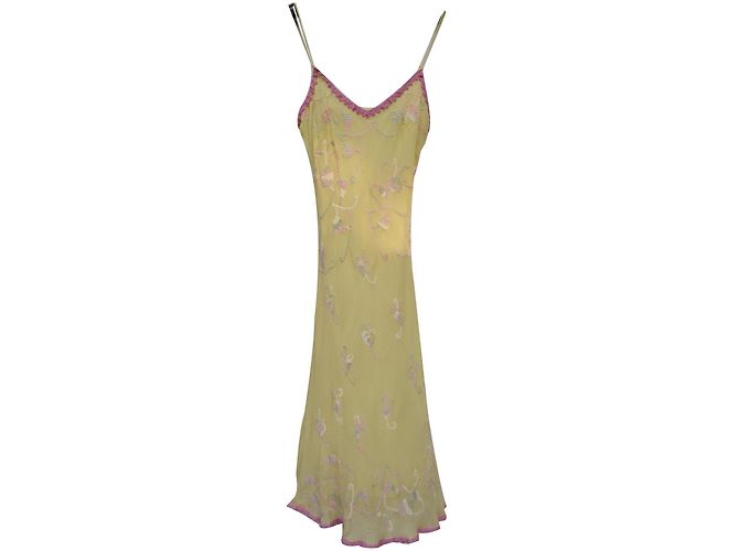 Autre Marque ARAYAL Besticktes Seidenkleid Gelb