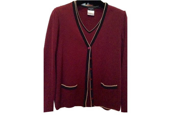 Chanel Pull, Gilet Coton Bordeaux  ref.37825