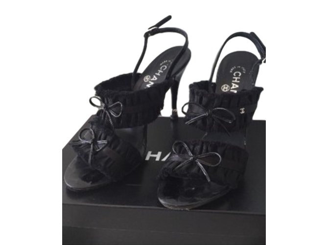 Chanel Sandals Black Tulle  ref.37826