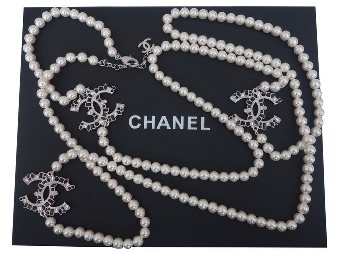 Chanel Lange Halskette Weiß  ref.37841