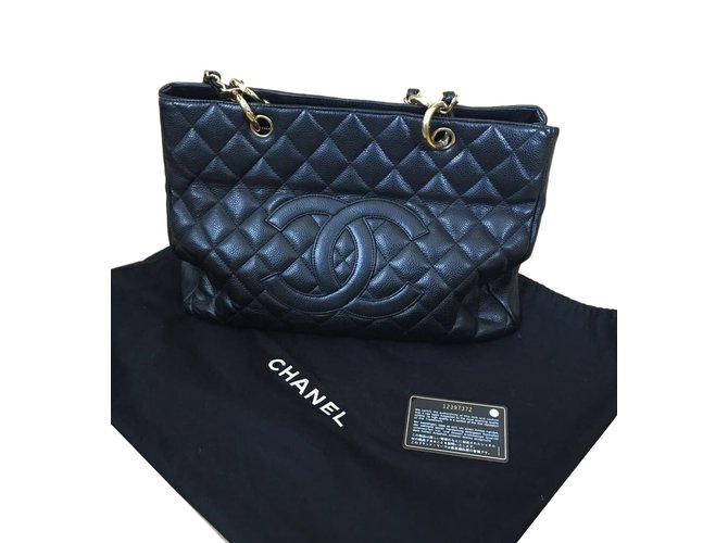 Chanel Sac shopping Cuir Noir  ref.37903