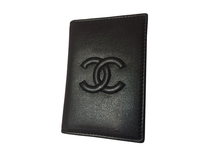 Chanel Bolso, billetera, caso Negro Cuero  ref.37918