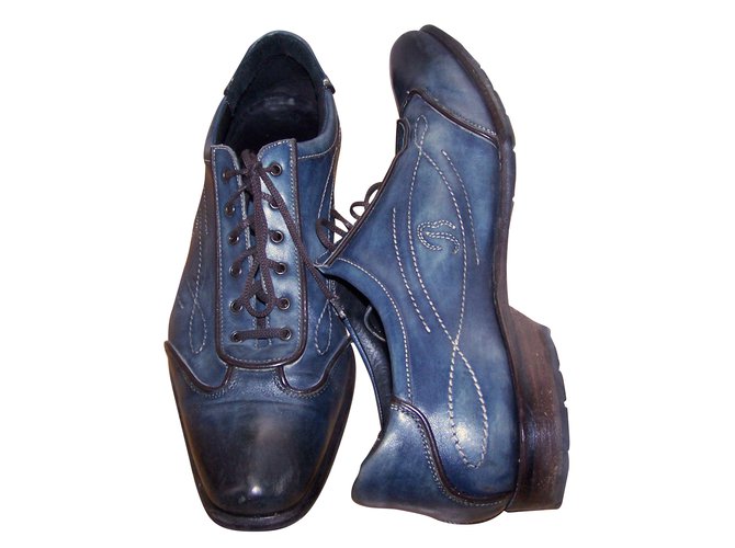 Basile Lace ups Blue Leather  ref.37975