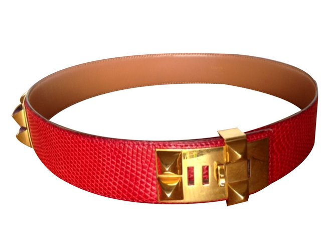 Hermès cinturón Roja Cueros exoticos  ref.38016