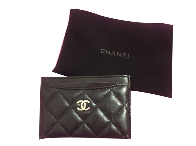 Chanel Bolso, billetera, caso Negro Cuero  ref.38039
