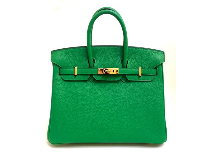 Hermès HERMES BIRKIN 25cm Bamboo Togo cuero oro Hardware Verde  ref.38061