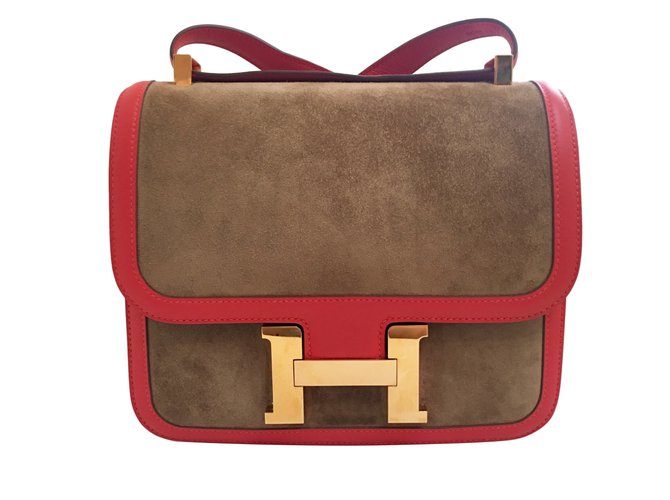 Hermès Hermes Constance 24cm Suede Leather Bag with Rose Gold hardware Red Golden Chestnut  ref.38068