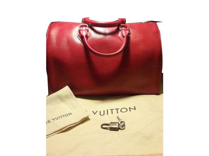 Louis Vuitton Speedy 35 Red Epi Leather Satchel 