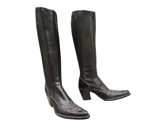 Free Lance Black Leather Western Boots Size 36