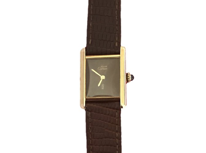 Cartier Tank Brown Silver Gold-plated  ref.38141