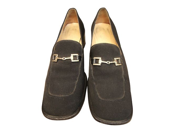 Gucci Loafer Schwarz Leder und Textil 38.5IT