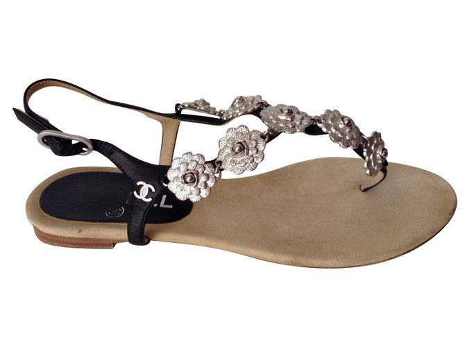 Chanel Sandals Silvery Leather  ref.38191