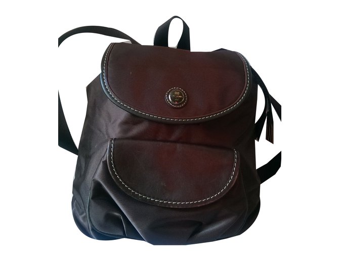 Lancel Backpack Brown Leather Cloth  ref.38276