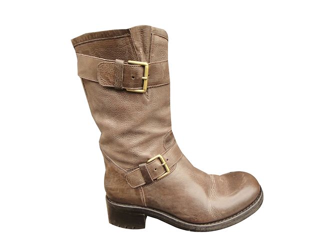 Botas Biker 4 Mid Strap Free Lance em couro taupe