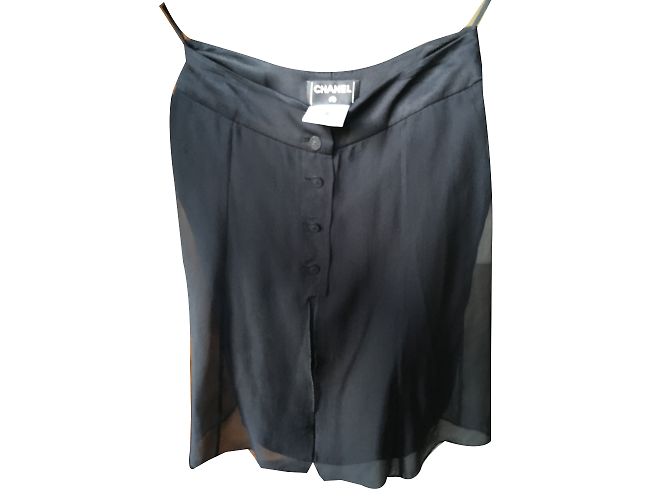 Saia Chanel de seda preta XS Preto