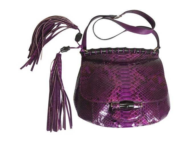 Gucci Bamboo python crossbody bag Purple  ref.38321