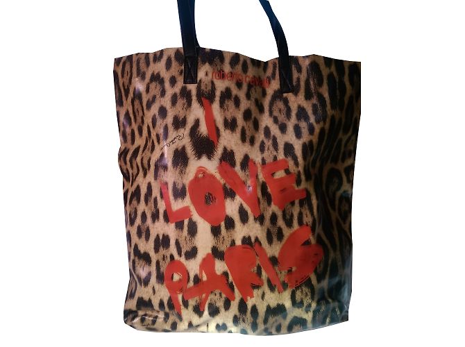Borsa Tote Roberto Cavalli Leopard Print Canvas Love Paris Stampa leopardo