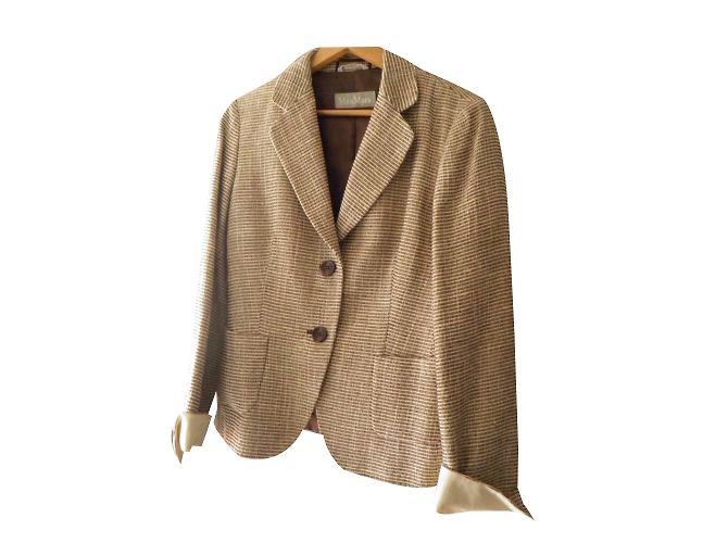 Max Mara Blazer de linho marrom e bege