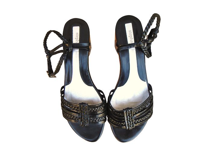 Sandali Stéphane Kelian in pelle intrecciata nera e legno Nero