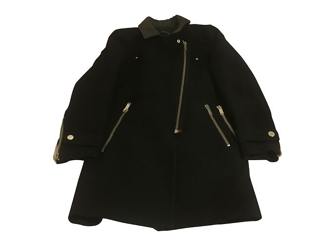 Cappotto Zara in lana e pelle nero