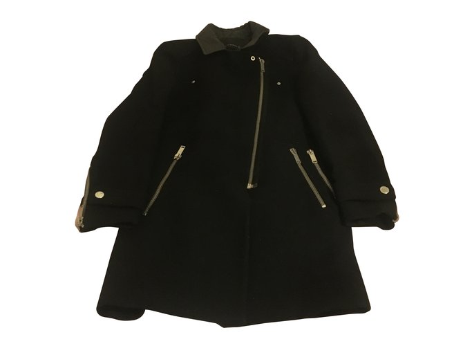 Manteau en laine & cuir ZARA Noir  ref.38471