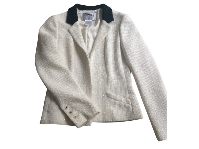 Chanel Jacket White Tweed  ref.38484