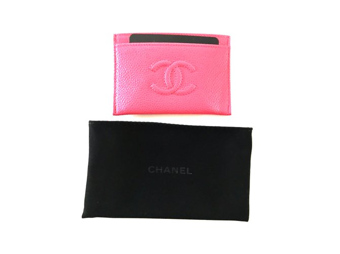 Chanel cards case Pink Leather  ref.38491