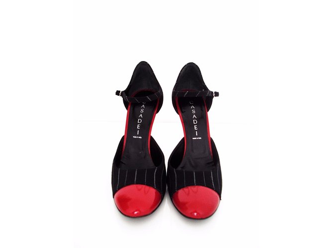 Casadei Escarpins Coton Noir Rouge  ref.38504