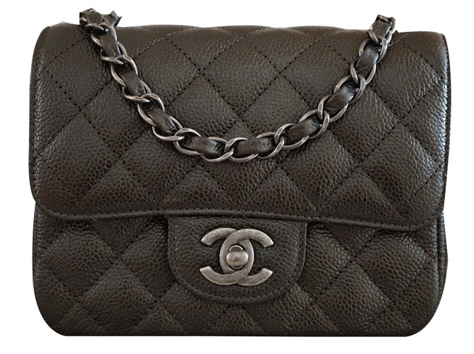 Chanel Mini-aba quadrada Cinza antracite Couro  ref.38561