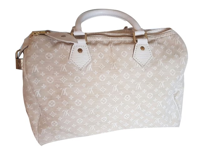 Speedy Louis Vuitton Handbag Beige Leather Cloth  ref.38568
