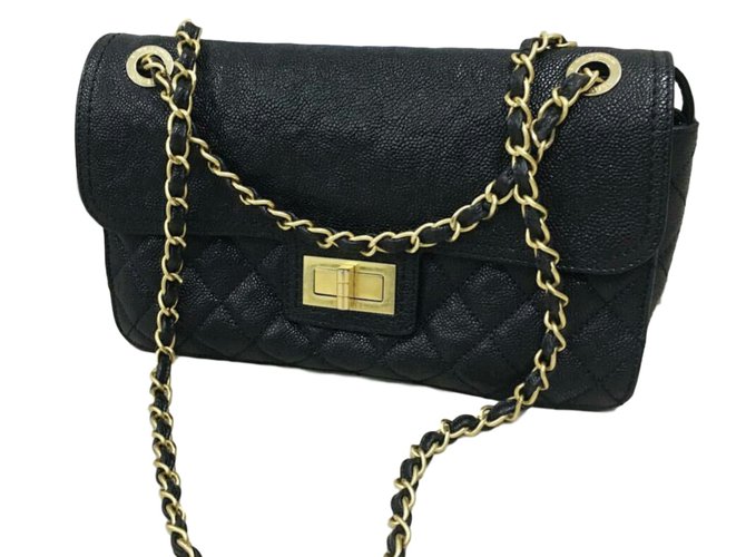 2.55 Chanel Caviar leather flap bag Black  ref.38605