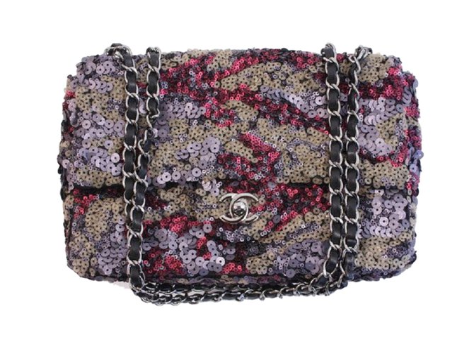 CHANEL Sequin Paillette Medium Flap Light Pink ❤ liked on