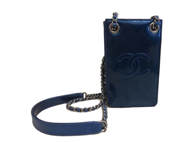 Chanel o-phone crossbody Blue Patent leather  ref.38613