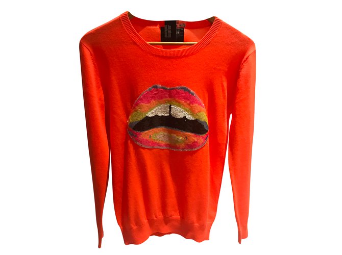 Markus Lupfer Sequined Lip Sweater Peach Wool  ref.38685