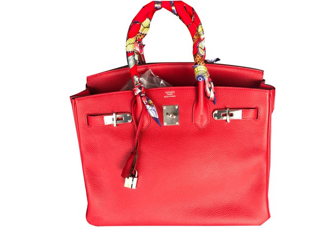 Birkin Hermès Bolso Roja Cuero  ref.38718
